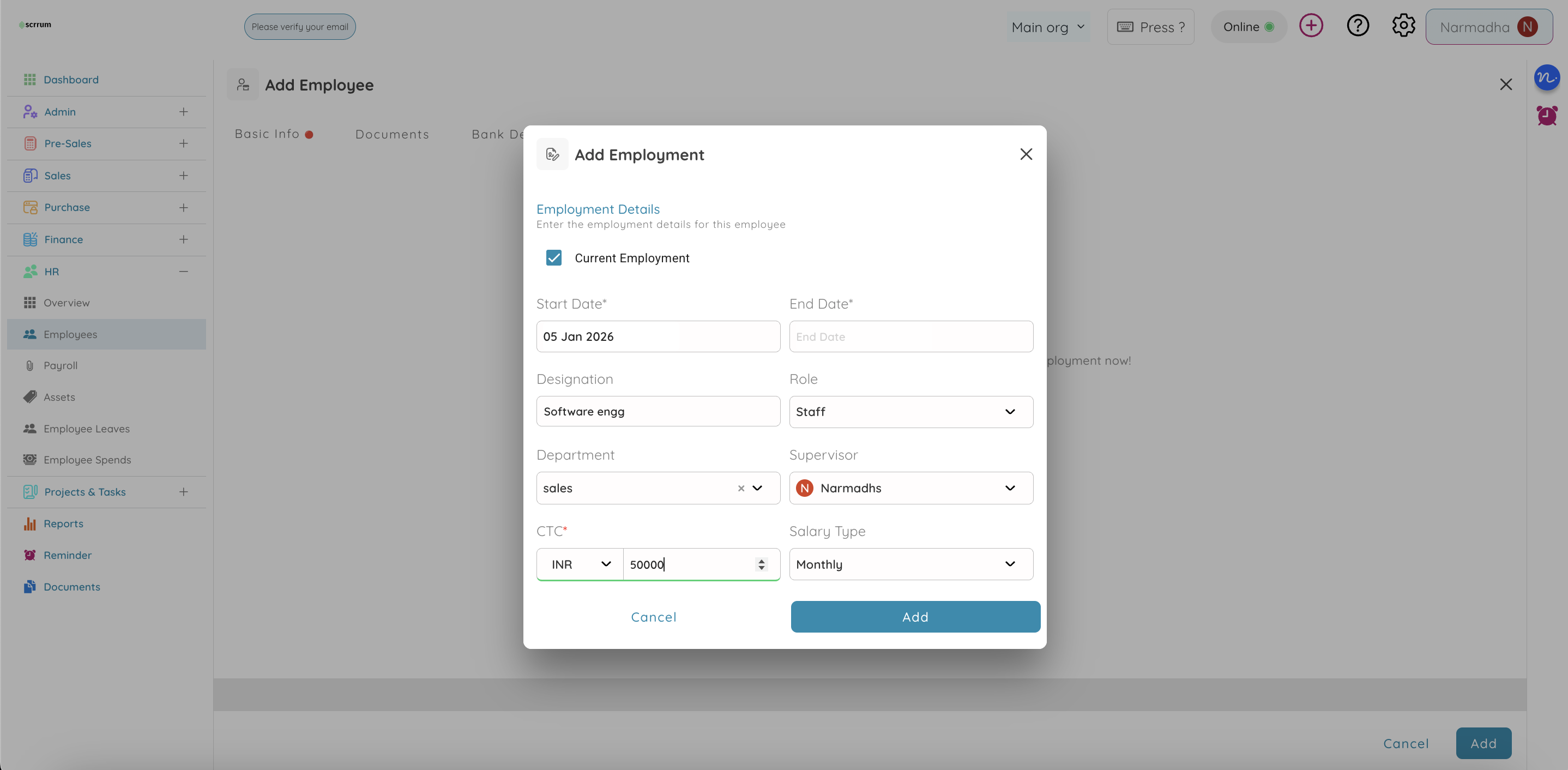 Employment Details Management